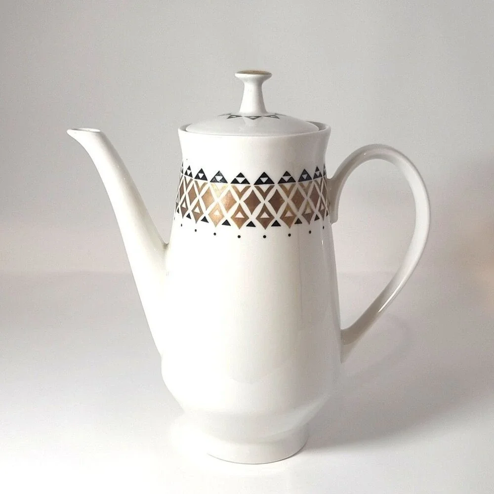 Vintage Mid Century German Porcelain Coffee Pot Lettin Gold Geometric 9
